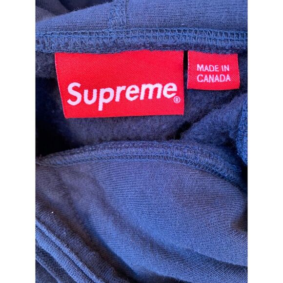 Supreme Navy Spell Out Hooded Sweatshirt Medium Hoodie Pullover - Picture 4 of 7